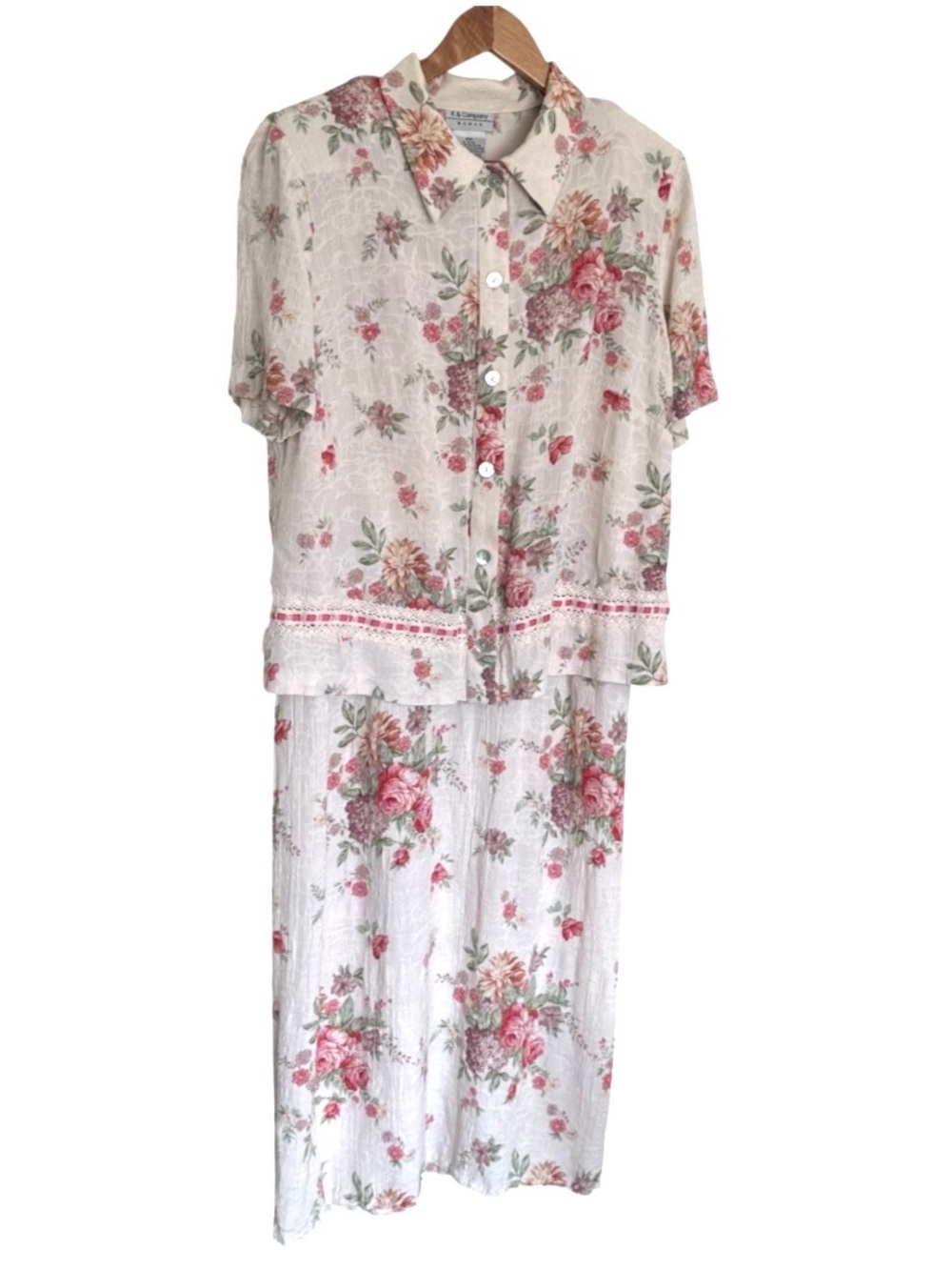 2PC Vintage K & Company Plus Shirt Dress Set Size 18W Floral Lightweight